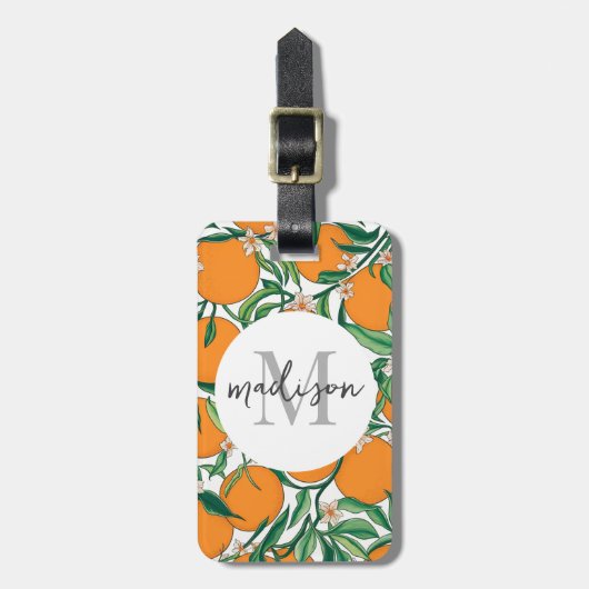 Trendy Summer Orange Citrus Frucht Blossom Muster Gepäckanhänger (Vorderseite vertikal)