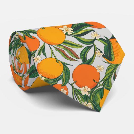 Trendy Summer Orange Citrus Frucht Blossom Muster Krawatte (Gerollt)