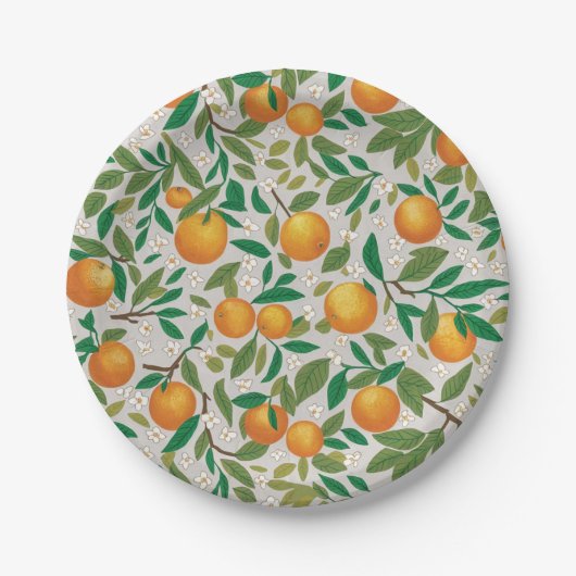 Trendy Summer Orange Citrus Frucht Blossom Muster Pappteller (Vorderseite)