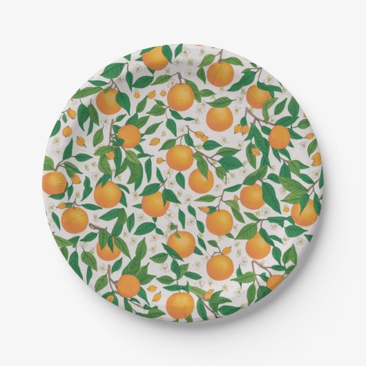 Trendy Summer Orange Citrus Frucht Blossom Muster Pappteller (Vorderseite)