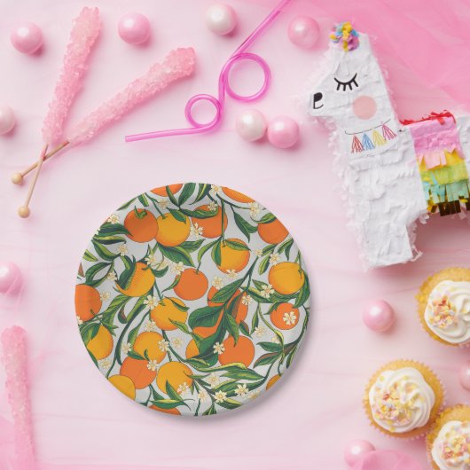 Trendy Summer Orange Citrus Frucht Blossom Muster Pappteller (Party)