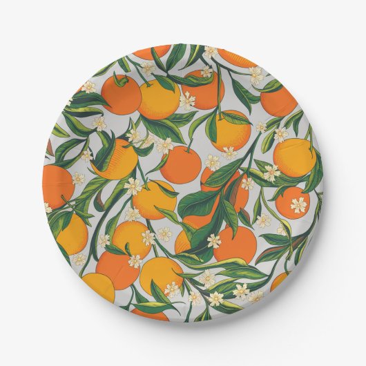 Trendy Summer Orange Citrus Frucht Blossom Muster Pappteller (Vorderseite)