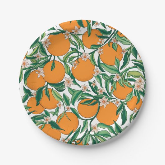Trendy Summer Orange Citrus Frucht Blossom Muster Pappteller (Vorderseite)