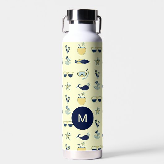 Trendy Summer Symbols Mustermonogramm Trinkflasche (Vorne)