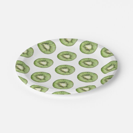Trendy Summer Watercolor Fruit Kiwi Pattern Pappteller (Schrägansicht)