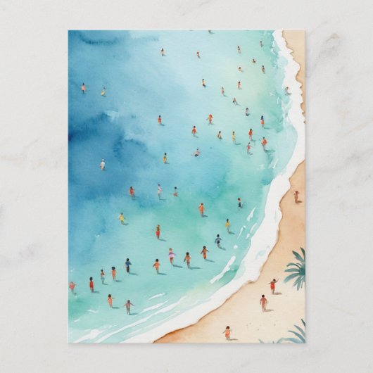 Trendy Summer Watercolor Ocean Beach Wave Postkarte (Vorderseite)