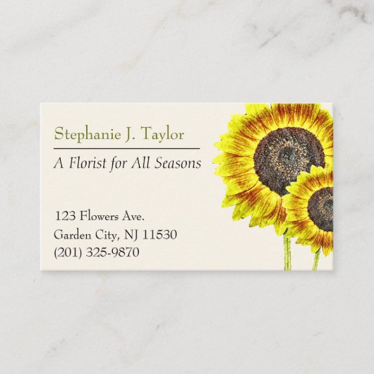 Trendy Sunflower Florist Business Cards Visitenkarte (Vorderseite)
