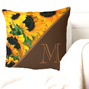 Trendy Sunflowers Clay Trim Monogram Kissen
