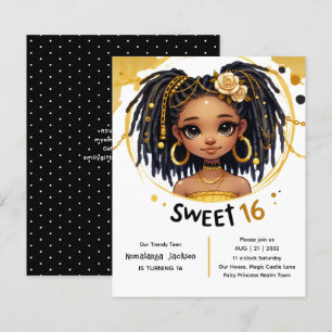 Trendy Sweet 16 Black Teen Birthday Black Gold