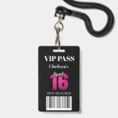 Trendy Sweet 16 Bus Zugang Barcode Einladung VIP Ausweis (Vorderseite mit Lanyard)