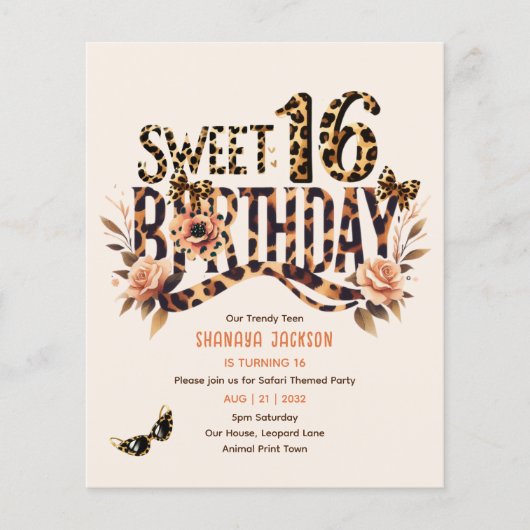 Trendy Sweet 16 Leopard Print Safari (Vorderseite)