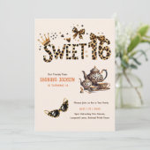 Trendy Sweet 16 Leopard Print Tea Party Einladung (Stehend Vorderseite)