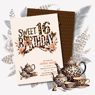 Trendy Sweet 16 Leopard Print Tea Party Einladung
