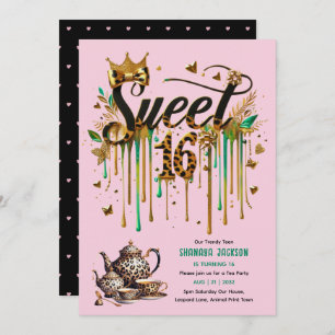 Trendy Sweet 16 Leopard Print Tea Party Einladung