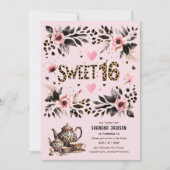 Trendy Sweet 16 Leopard Print Tea Party Einladung (Vorderseite)