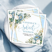 Trendy Sweet 16th Dusty Blue and Gold Party Napkin Serviette