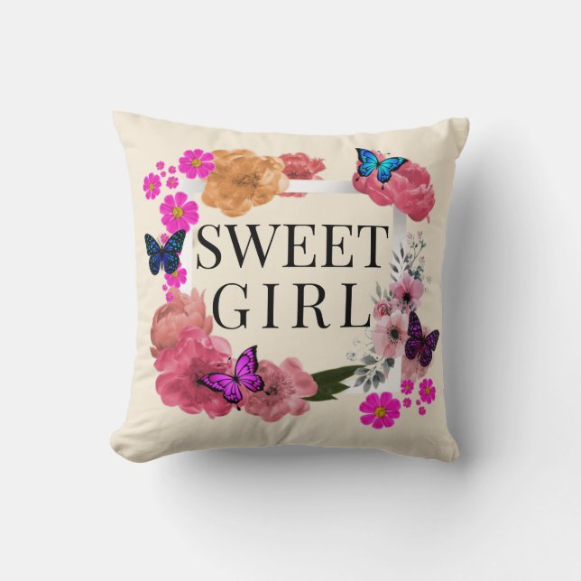 Trendy Sweet Girl Throw Kissen (Vorderseite)
