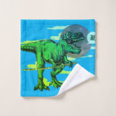 Trendy T Rex Dinosaur Personalisiert Badhandtuch Set (Waschlappen)