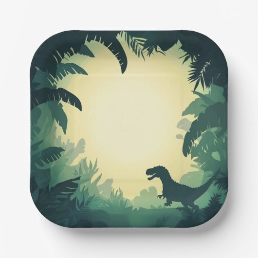 Trendy T-Rex Dinosaur Silhouette Paper Plate Green Pappteller (Vorderseite)