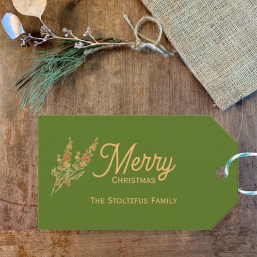 Trendy Tan Green Christmas Watercolor Botanisch Geschenkanhänger