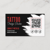 Trendy Tattoo Artist Studio Black and Red QR Code Visitenkarte (Vorderseite)