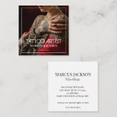 Trendy Tattoo Artist White Typografy Foto Quadratische Visitenkarte (Vorne/Hinten)