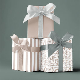 Trendy Taupe Script Typografie Boho Baby Shower Geschenkpapier Set