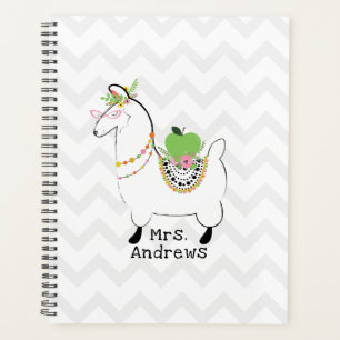 Trendy Teacher Green Apple Llama Floral Planer