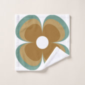 Trendy Teal Caramel Retro Groovy Flowers Seamless Badhandtuch Set (Waschlappen)