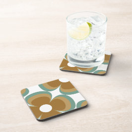 Trendy Teal Caramel Retro Groovy Flowers Seamless Getränkeuntersetzer