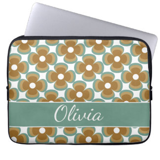 Trendy Teal Caramel Retro Groovy Flowers Seamless Laptopschutzhülle