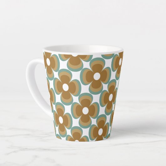 Trendy Teal Caramel Retro Groovy Flowers Seamless Milchtasse (Linke Ecke)