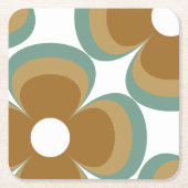 Trendy Teal Caramel Retro Groovy Flowers Seamless Rechteckiger Pappuntersetzer (Vorderseite)