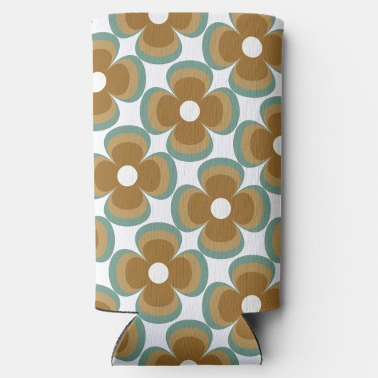 Trendy Teal Caramel Retro Groovy Flowers Seamless Selters Dosenkühler (Rückseite)