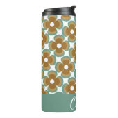 Trendy Teal Caramel Retro Groovy Flowers Seamless Thermosbecher (Nach links gedreht)