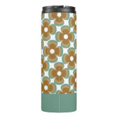 Trendy Teal Caramel Retro Groovy Flowers Seamless Thermosbecher (Rückseite)