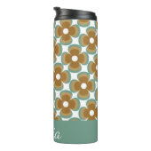 Trendy Teal Caramel Retro Groovy Flowers Seamless Thermosbecher (Nach rechts gedreht)