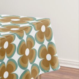 Trendy Teal Caramel Retro Groovy Flowers Seamless Tischdecke