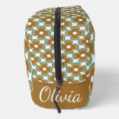 Trendy Teal Caramel Retro Groovy Flowers Seamless Waschbeutel (Rechts)