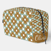 Trendy Teal Caramel Retro Groovy Flowers Seamless Waschbeutel (Rechte Ecke)