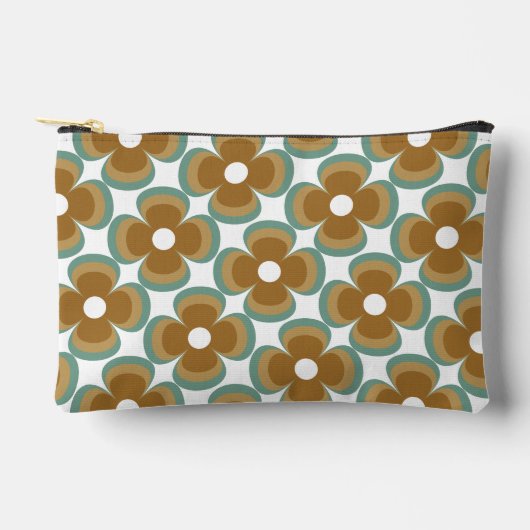 Trendy Teal Caramel Retro Groovy Flowers Seamless Zubehörtasche (Vorderseite)
