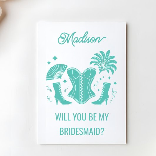 Trendy Teal Las Vegas Showgirl Bridesmaid Proposal Karte