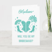 Trendy Teal Las Vegas Showgirl Bridesmaid Proposal Karte (Vorderseite)