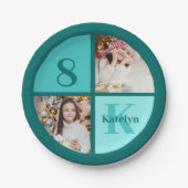 Trendy Teal Photo Custom Birthday Party Pappteller (Vorderseite)
