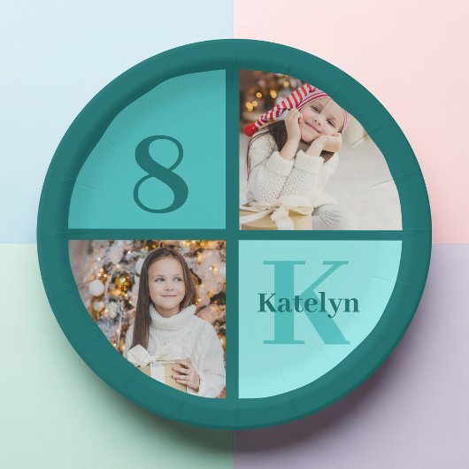 Trendy Teal Photo Custom Birthday Party Pappteller