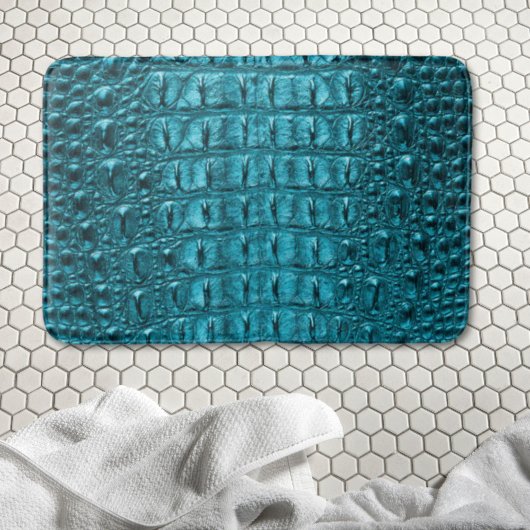 trendy teal turquoise aqua blue alligator print badematte