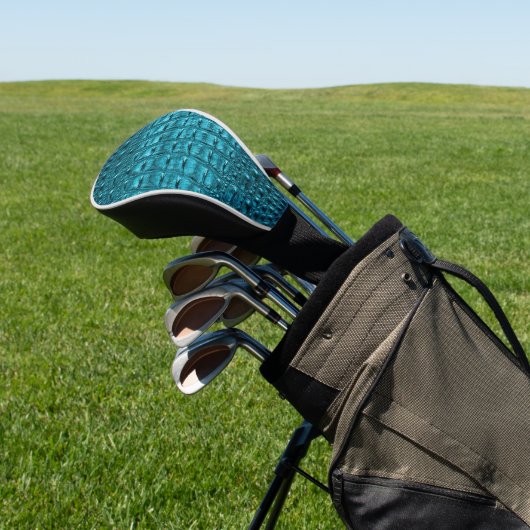 trendy teal turquoise aqua blue alligator print golf headcover (In SItu)