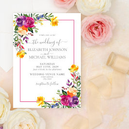 Trendy Technicolor Boho Floral Foto Wedding Einladung