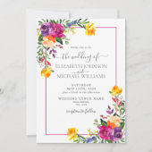 Trendy Technicolor Boho Floral Foto Wedding Einladung (Vorderseite)