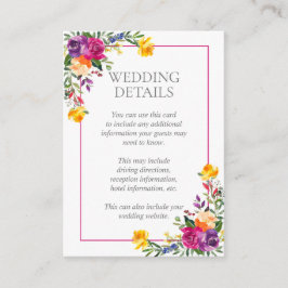 Trendy Technicolor Boho Floral Wedding Details Begleitkarte